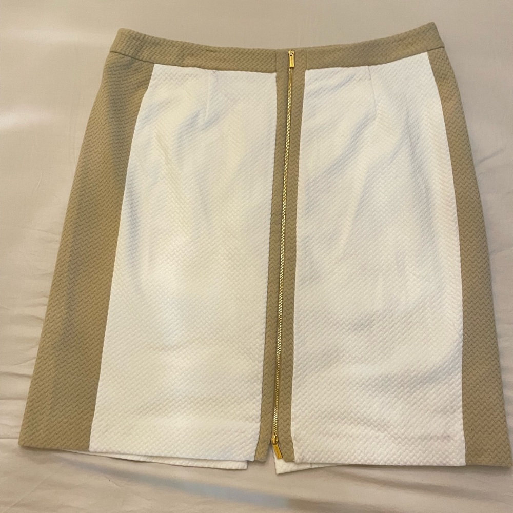 Beige and white knee length Calvin Klein skirt